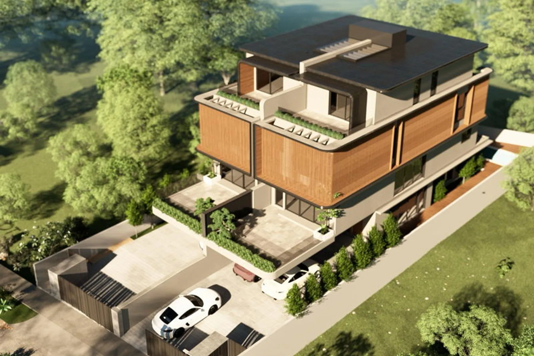 A freehold detached home in Singapore with a pool and roof terrace