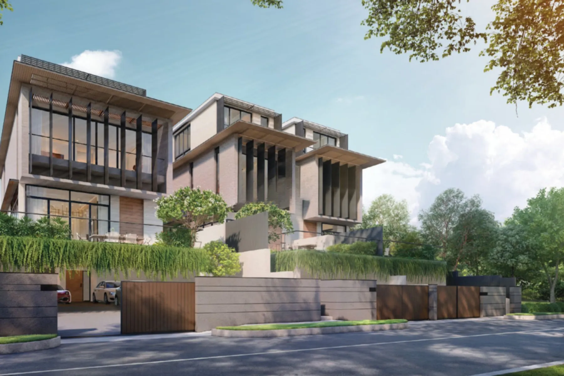 A cluster of newly built freehold terrace homes
