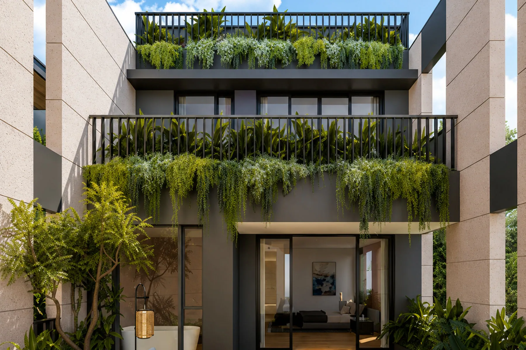 Planted balcony detail on a freehold landed home