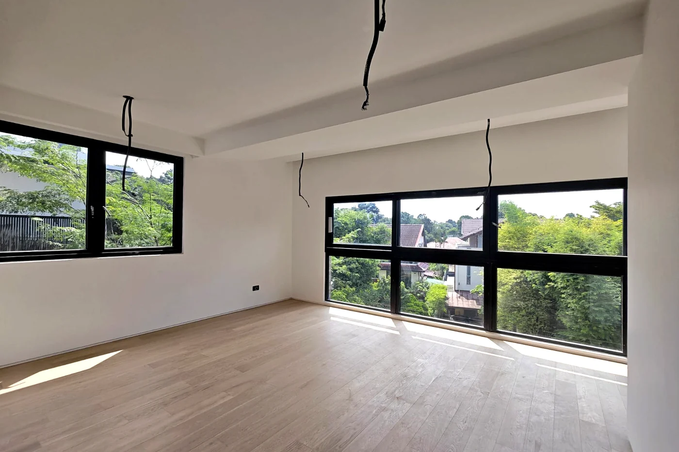 An upper room of the detached home on Watten Estate Road, looking over the neighbouring roofs